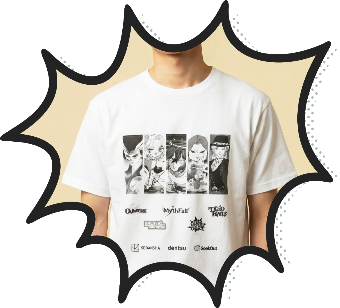 T-shirt printed with manga title artwork